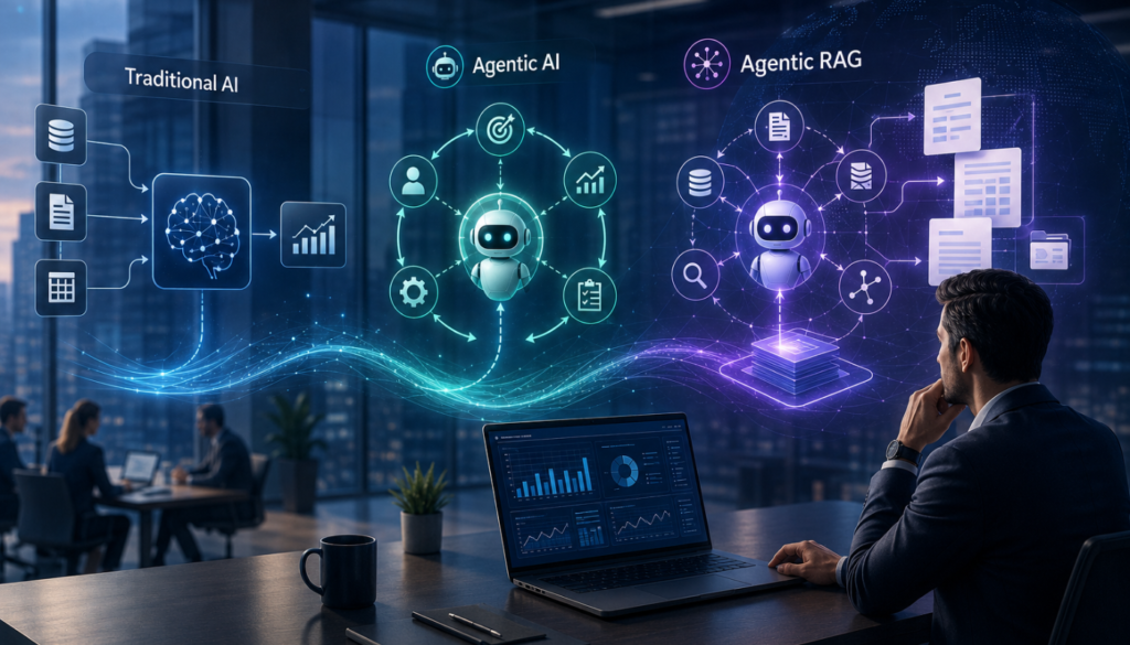 Traditional AI vs Agentic AI vs Agentic RAG